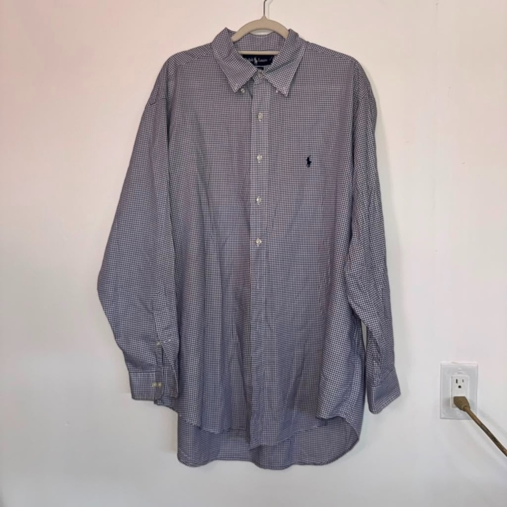 Polo Ralph Lauren Men's 17.5(34/35) Small Checkered Print Yarmouth Dress Shirt